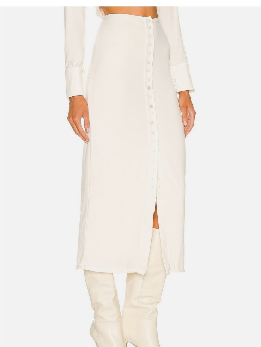 The Line by K Ivory Button-Front Midi Skirt